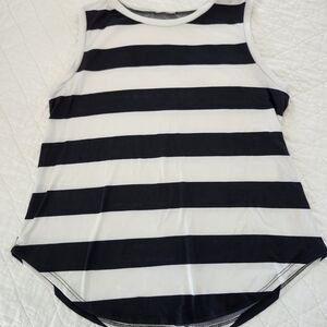 Women's Black and White Striped Sleeveless Tank Top, Size L